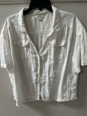 Sundance White Crinkle Gauze Raw Hem Button Down Shirt Top XL